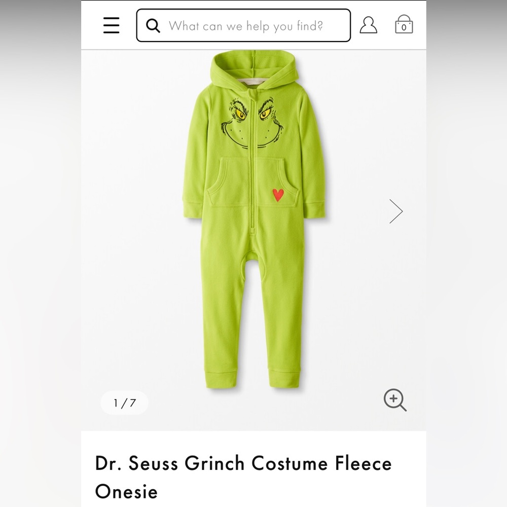 Dr. Seuss Grinch Costume Kids Fleece Onesie